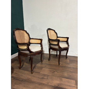 Pair Of French Louis XV Style Walnut Bergere Elbow Chairs
