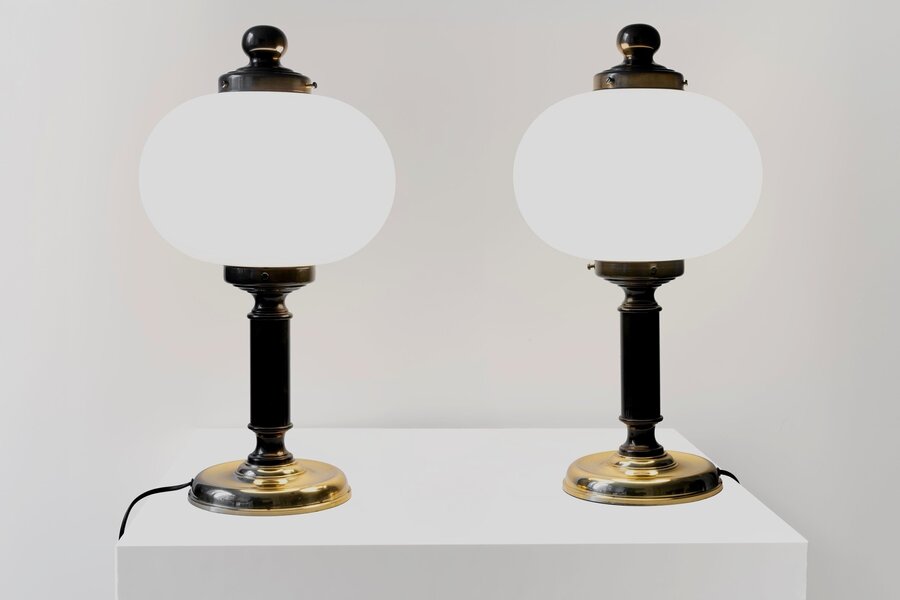 Pair Of French Opaline Table Lamps 20th Century