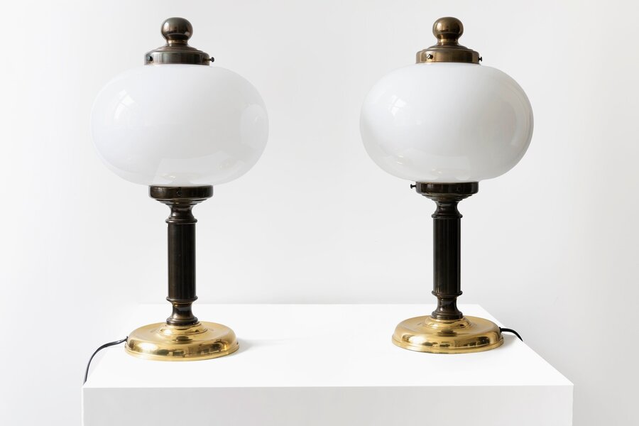Pair Of French Opaline Table Lamps 20th Century