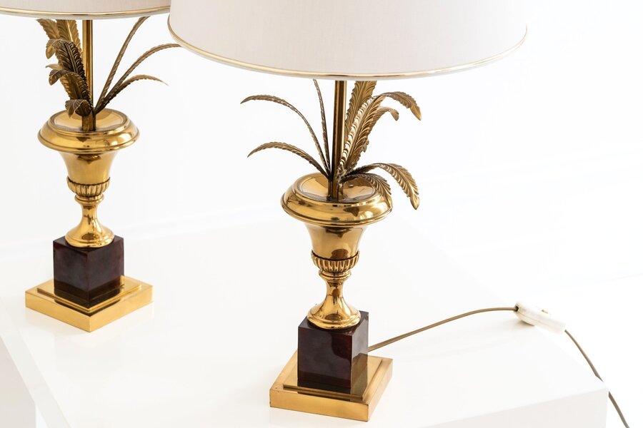 Pair Of Palm Leaves Table Lamps, In The Style Of Maison Charles, 20th Century,