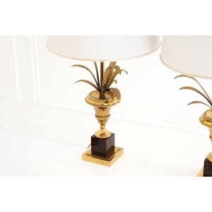 Pair Of Palm Leaves Table Lamps, In The Style Of Maison Charles, 20th Century,