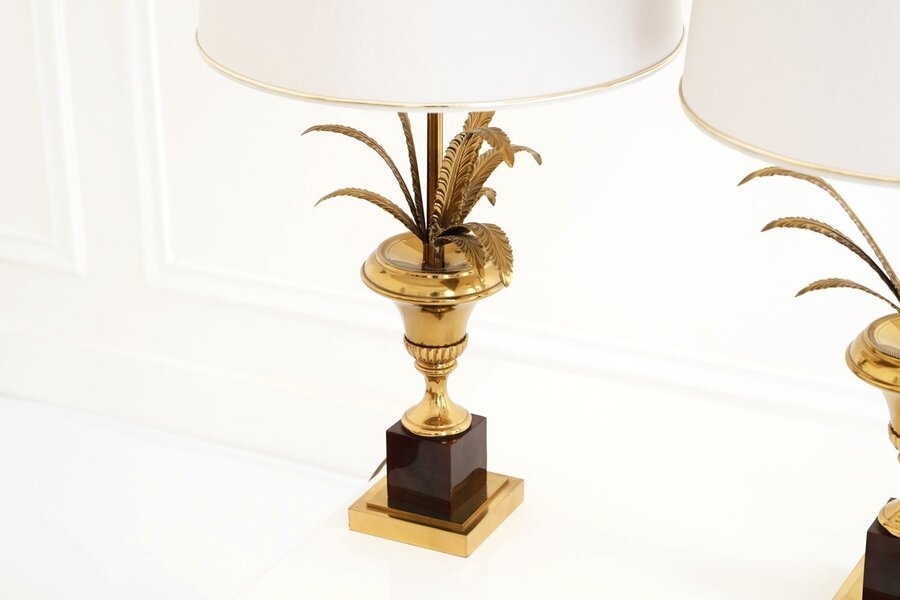 Pair Of Palm Leaves Table Lamps, In The Style Of Maison Charles, 20th Century,