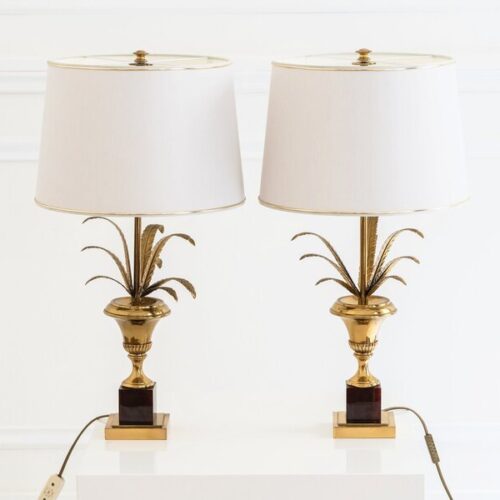 Pair Of Palm Leaves Table Lamps, In The Style Of Maison Charles, 20th Century,