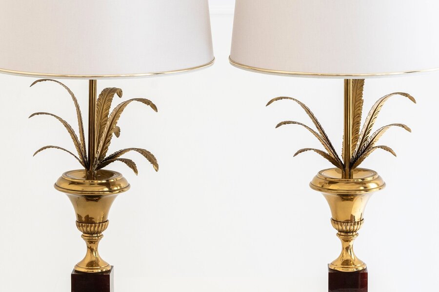 Pair Of Palm Leaves Table Lamps, In The Style Of Maison Charles, 20th Century,