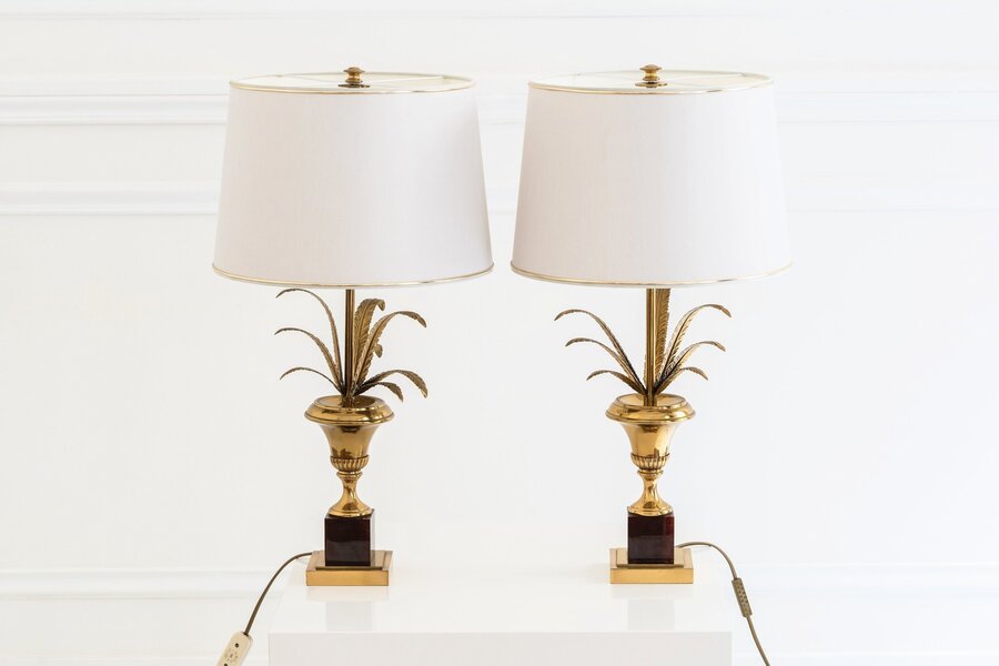 Pair Of Palm Leaves Table Lamps, In The Style Of Maison Charles, 20th Century,