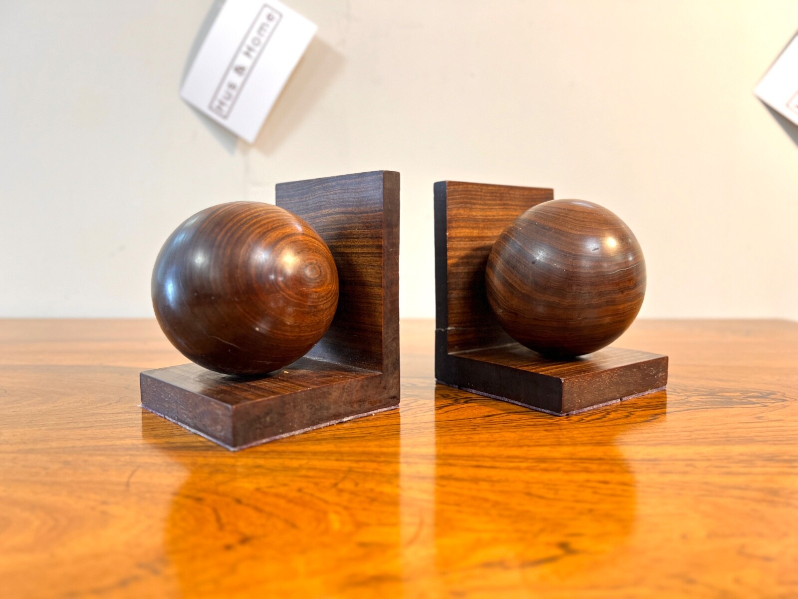 Pair of Vintage Afromosia, Ball Bookends