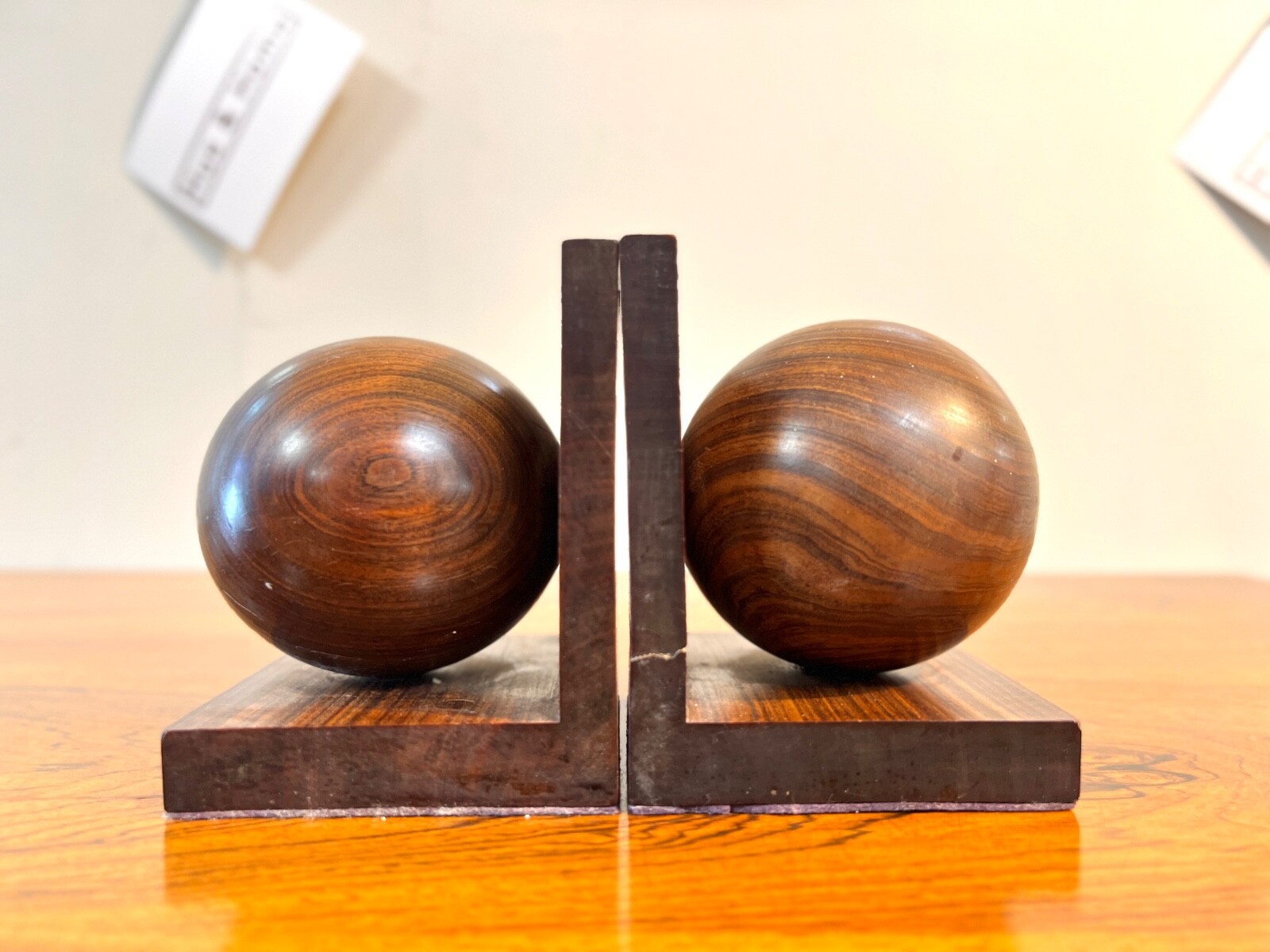 Pair of Vintage Afromosia, Ball Bookends