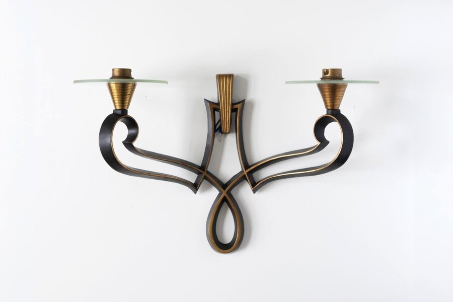 Philippe Genet & Lucien Michon – Brown And Glass French 20th Century Sconces Wall Lamps