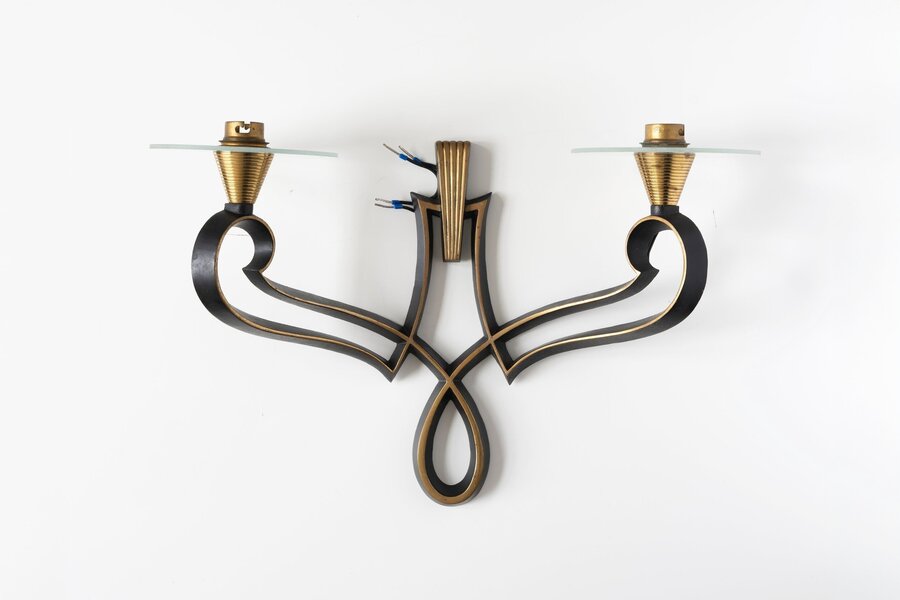 Philippe Genet & Lucien Michon – Brown And Glass French 20th Century Sconces Wall Lamps