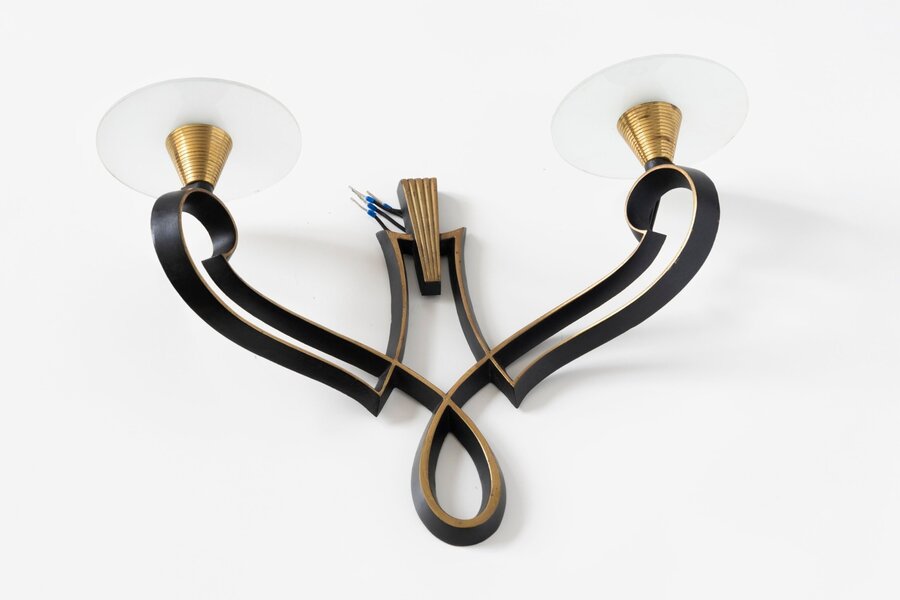 Philippe Genet & Lucien Michon – Brown And Glass French 20th Century Sconces Wall Lamps