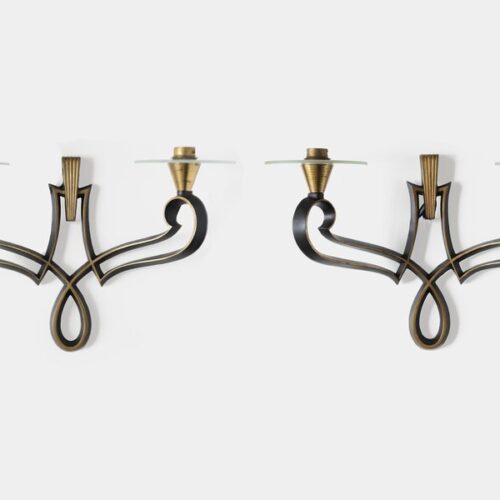 Philippe Genet & Lucien Michon – Brown And Glass French 20th Century Sconces Wall Lamps