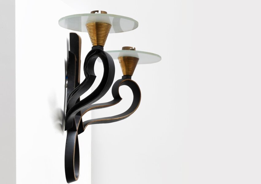 Philippe Genet & Lucien Michon – Brown And Glass French 20th Century Sconces Wall Lamps