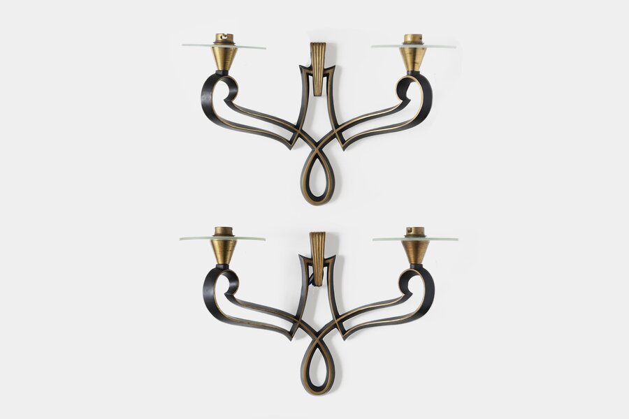 Philippe Genet & Lucien Michon – Brown And Glass French 20th Century Sconces Wall Lamps