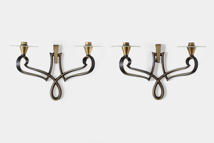Philippe Genet & Lucien Michon – Brown And Glass French 20th Century Sconces Wall Lamps