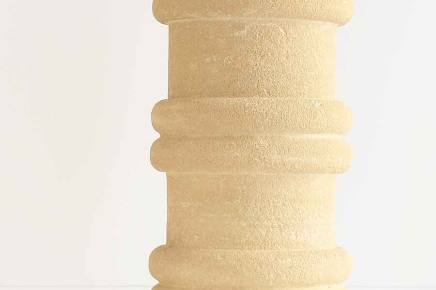 Pierre Albert Tormos Cylindrical Table Lamp In Beige Hand Carved Stone, 1970s