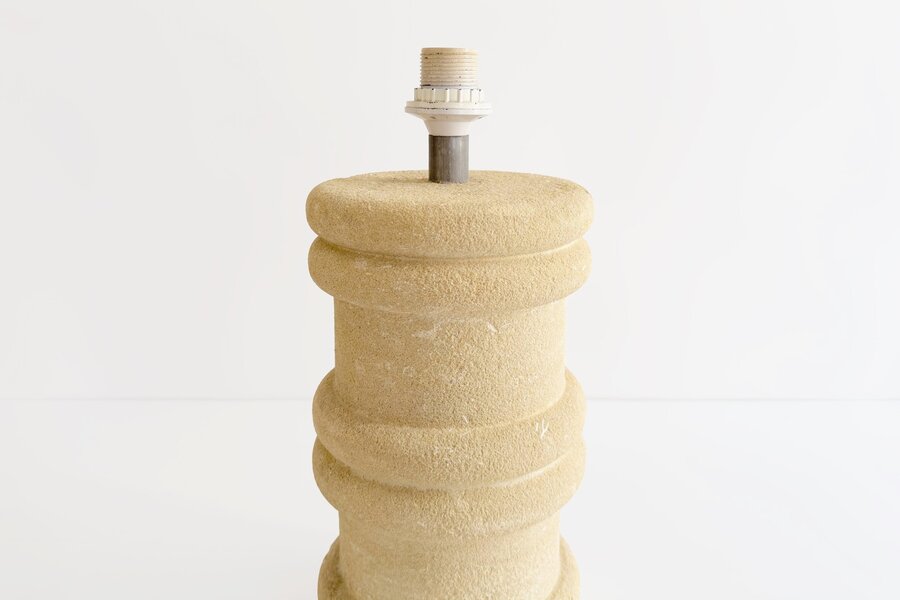 Pierre Albert Tormos Cylindrical Table Lamp In Beige Hand Carved Stone, 1970s