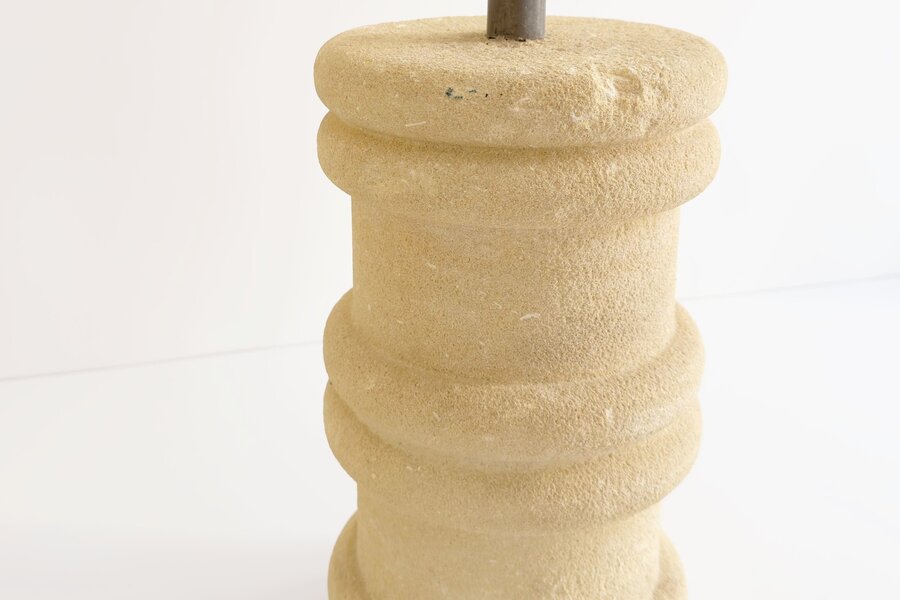 Pierre Albert Tormos Cylindrical Table Lamp In Beige Hand Carved Stone, 1970s