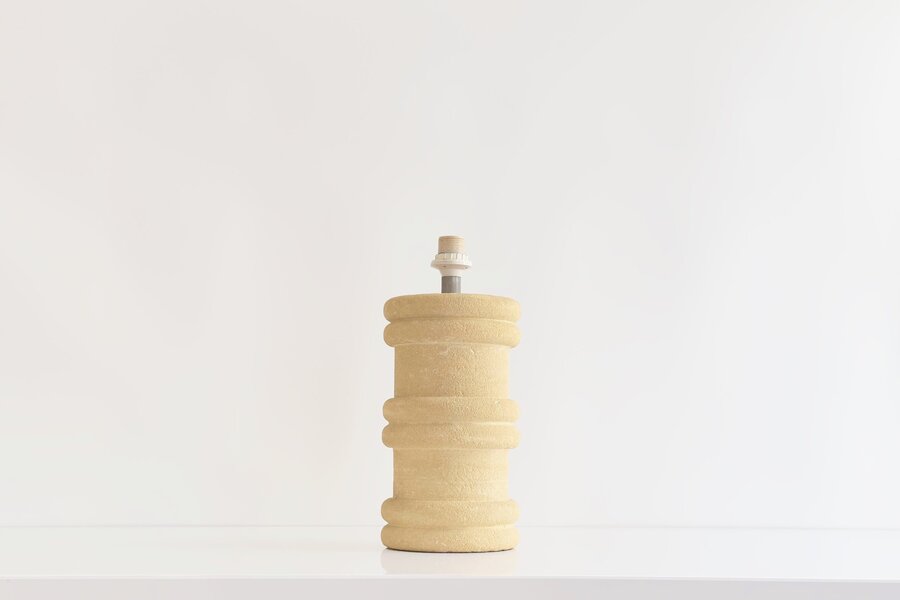 Pierre Albert Tormos Cylindrical Table Lamp In Beige Hand Carved Stone, 1970s