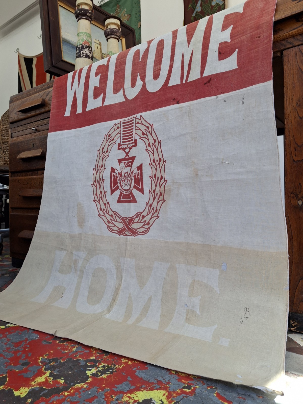 Rare Late 19th Century Boer War Decorative "Welcome Home" Banner/Flag. WW1/WW2