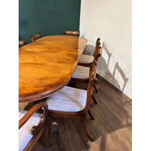 Regency Style Mahogany Twin Pedestal Table With Eight Chairs