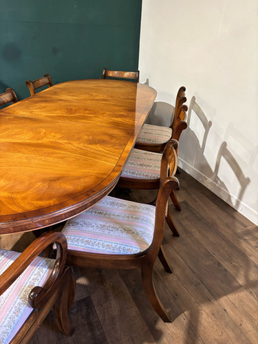 Regency Style Mahogany Twin Pedestal Table With Eight Chairs