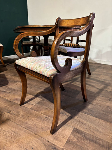Regency Style Mahogany Twin Pedestal Table With Eight Chairs