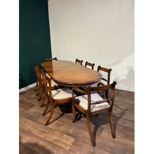 Regency Style Mahogany Twin Pedestal Table With Eight Chairs