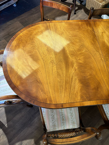 Regency Style Mahogany Twin Pedestal Table With Eight Chairs