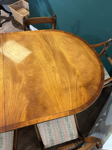 Regency Style Mahogany Twin Pedestal Table With Eight Chairs