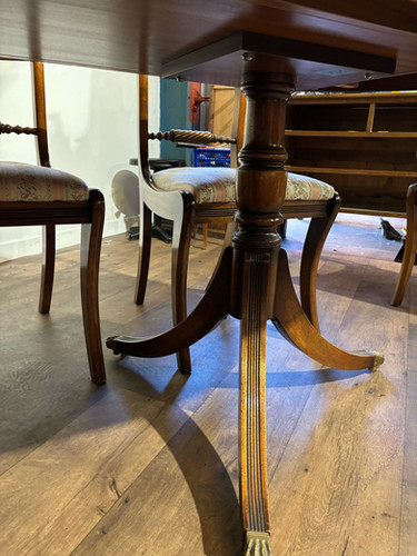 Regency Style Mahogany Twin Pedestal Table With Eight Chairs
