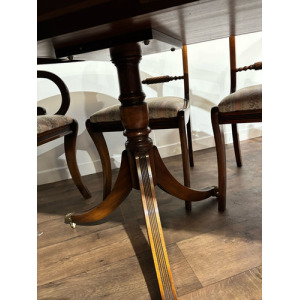 Regency Style Mahogany Twin Pedestal Table With Eight Chairs