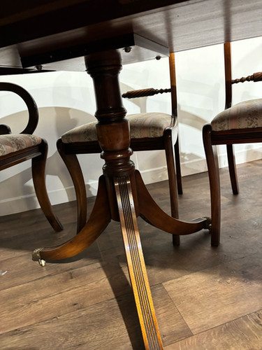 Regency Style Mahogany Twin Pedestal Table With Eight Chairs