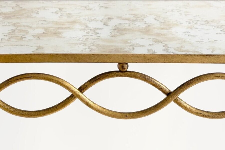 René Drouet 20th Century Table In Gilded Metal And Eglomized Top