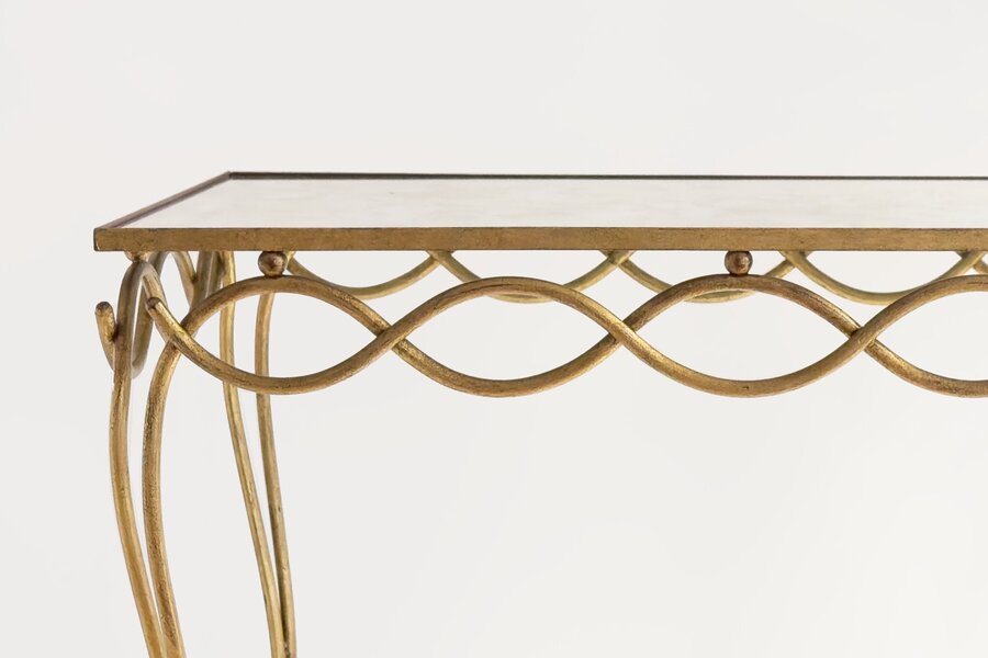 René Drouet 20th Century Table In Gilded Metal And Eglomized Top