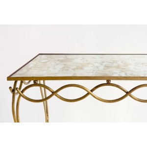 René Drouet 20th Century Table In Gilded Metal And Eglomized Top