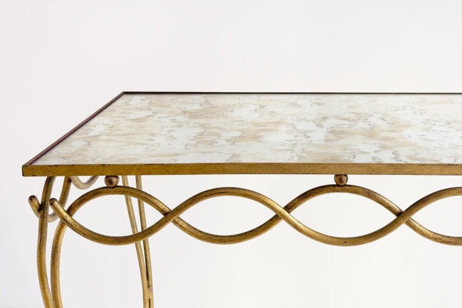 René Drouet 20th Century Table In Gilded Metal And Eglomized Top