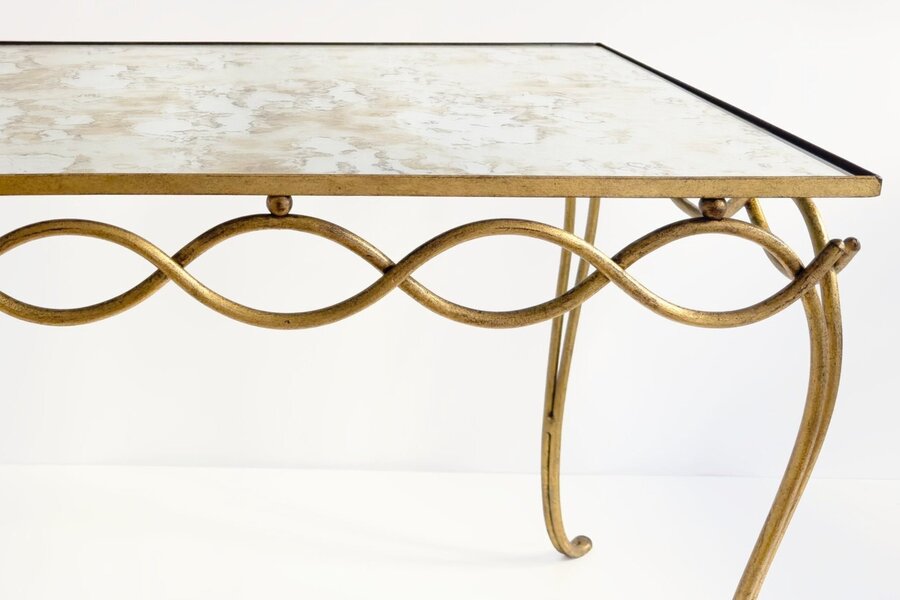 René Drouet 20th Century Table In Gilded Metal And Eglomized Top