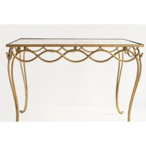 René Drouet 20th Century Table In Gilded Metal And Eglomized Top