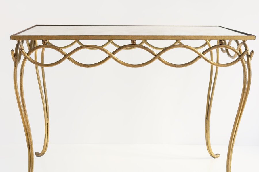 René Drouet 20th Century Table In Gilded Metal And Eglomized Top