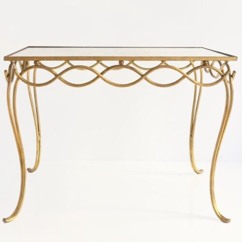 René Drouet 20th Century Table In Gilded Metal And Eglomized Top