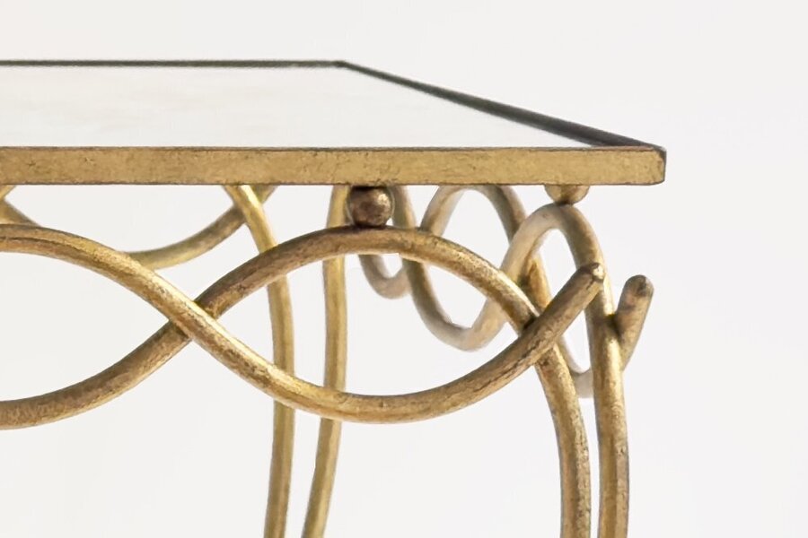 René Drouet 20th Century Table In Gilded Metal And Eglomized Top