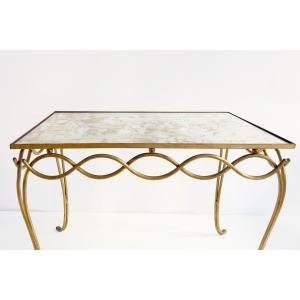 René Drouet 20th Century Table In Gilded Metal And Eglomized Top