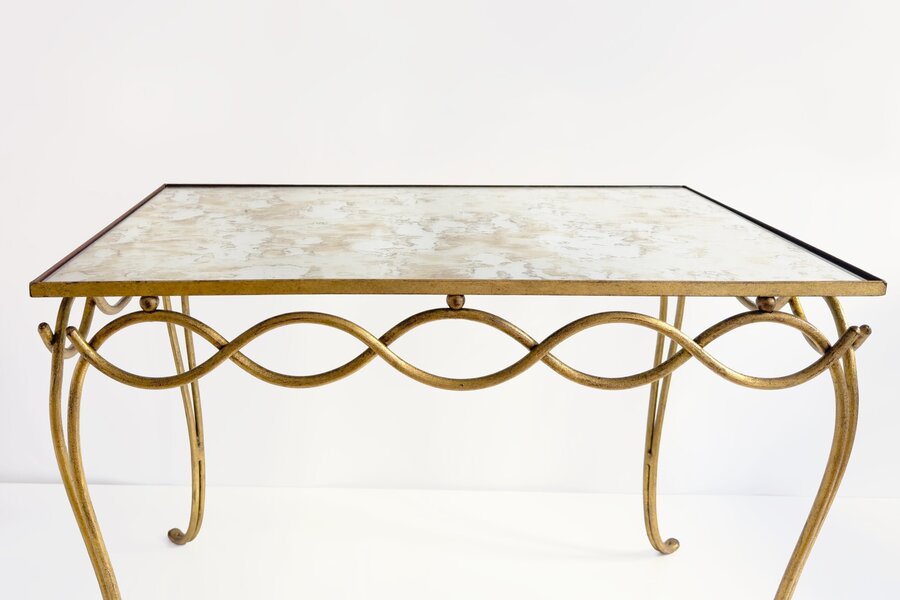 René Drouet 20th Century Table In Gilded Metal And Eglomized Top