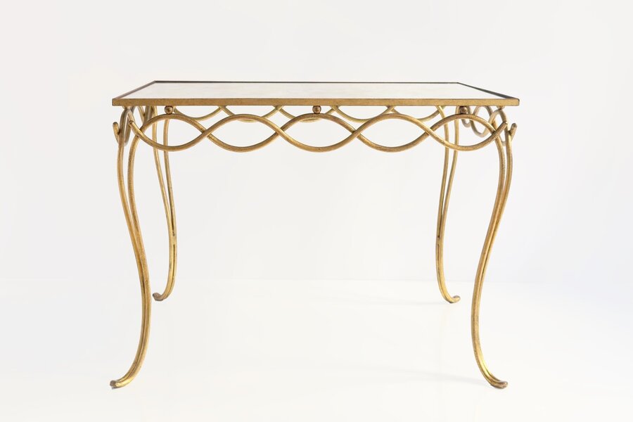 René Drouet 20th Century Table In Gilded Metal And Eglomized Top