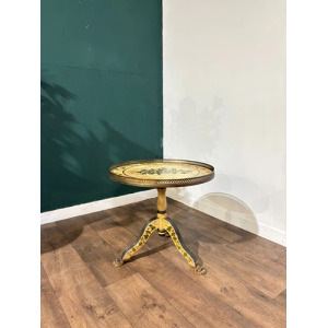 Reproduction Floral Painted Tripod Table With Brass Gallery