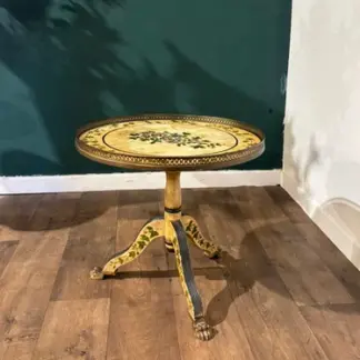 Reproduction Floral Painted Tripod Table With Brass Gallery
