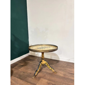 Reproduction Floral Painted Tripod Table With Brass Gallery