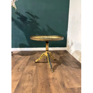 Reproduction Floral Painted Tripod Table With Brass Gallery