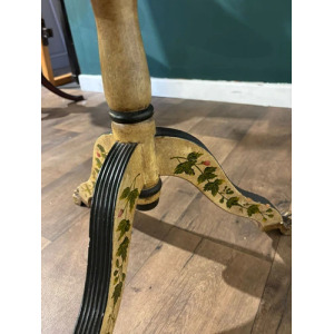Reproduction Floral Painted Tripod Table With Brass Gallery
