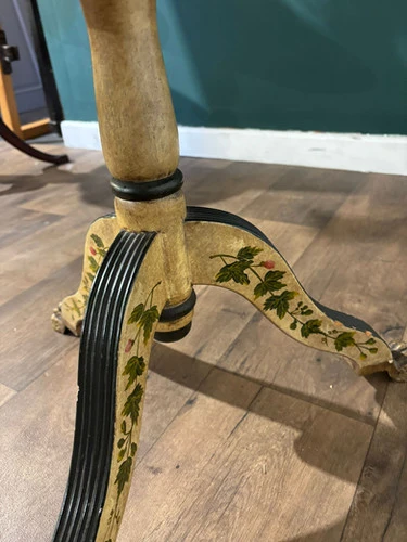 Reproduction Floral Painted Tripod Table With Brass Gallery
